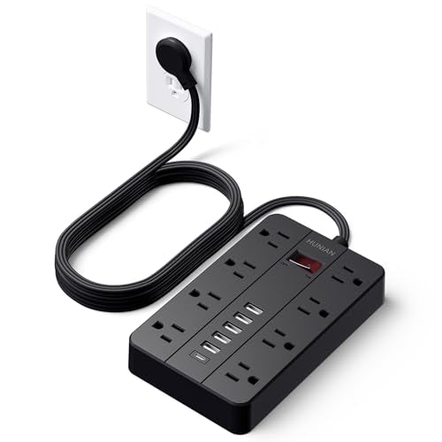 Power Strip 10Ft, Flat Plug Extension Cord with Multiple Outlets - color: Black, size: 10FT