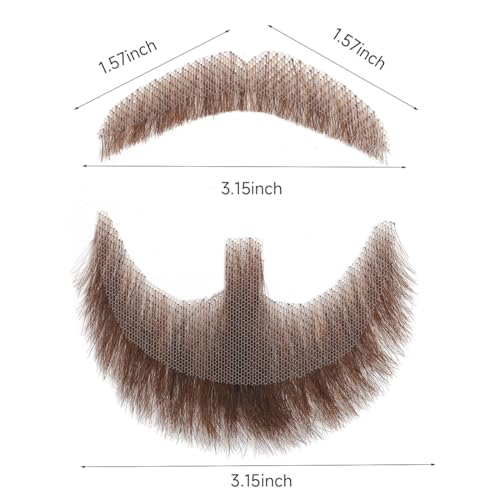 Hand-Tied Human Hair Fake Beard and Mustache for Costumes and Theater | Hand-knotted human hair on lightweight lace creates natural-looking facial hair for costumes, cosplay, theater and film - color: Style 1--brown
