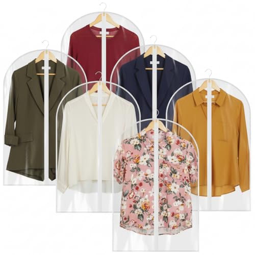 36” All Clear Garment Bags for Women Suit Bags - PEVA Waterproof Suit Cover with Zipper for,Hanging Clothes, Coats - Durable Dresser for Closet Storage, Dustproof & Moisture Resistant - 36”/6 Pack - size: 36" -6 Pack