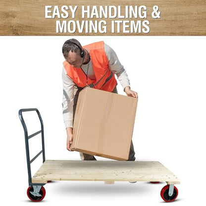 Heavy Duty 2000LB Hardwood Flatbed Platform Cart – 60” x 30” Industrial Dolly Hand Push Truck, 8'' Swivel Locking Wheels – Super Heavy Duty Commercial Moving - color: Plain Cart-wood, size: 60 x 30 Inch