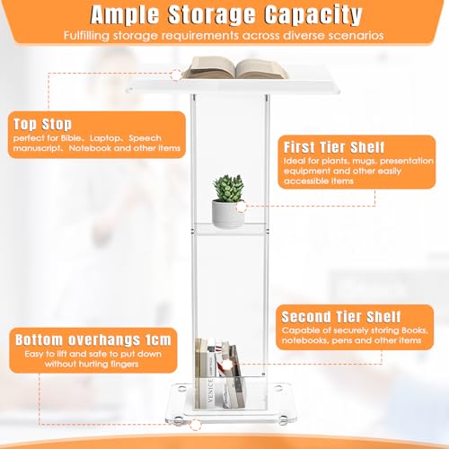 45.3 Acrylic Podium Lectern, Pulpit for Churches with Double Shelves, Modern Plexiglass Pulpits Lectern, Stand Up Pulpits for Classroom, Conference, Wedding - size: 45.3IN