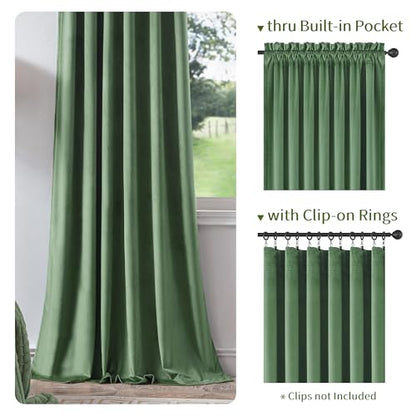 FMFUNCTEX Velvet Blackout Curtains Sage Green Thermal Insulated Curtains for Bedroom Living Room Darkening Curtains 84 Inches Long Soft Luxury Heavy Rod Pocket Sage Drapes Dining Room 2 Panels Set - color: Sage Green, size: 52"W x 84"L (Pack of 2)