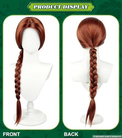 Red Brown Braided Cosplay Wig, Long Synthetic Costume Hair | Adjustable cap included, long red-brown braid for princess costume, Halloween, fantasy dress-up, parties, and role play - color: Red