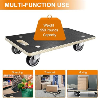 Furniture Dolly 4 Wheels, 22 x 11 inch, Furniture Movers, Two Packs of 1100 lb Load Capacity Heavy Duty Wood Dolly, Moving Dolly with Silent Wheels for Furniture, Piano, Couch, Refrigerator - size: Rectangle Furniture Dolly with TPR Wheels