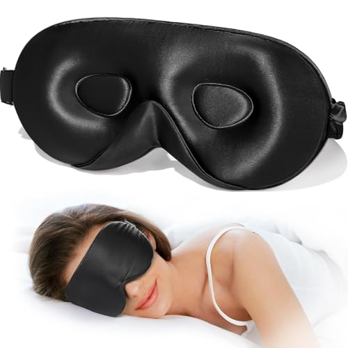 LitBear 100% 22 Momme Mulberry Silk Sleep Mask - 3D Contoured Eye Mask for Men & Women, Soft Breathable Sleeping Mask with Adjustable Strap, Perfect Blocks Light for Sleeping (Black) | Pure Silk, Eyelash-Friendly, Soft, Breathable, Perfect Blocks Light, T