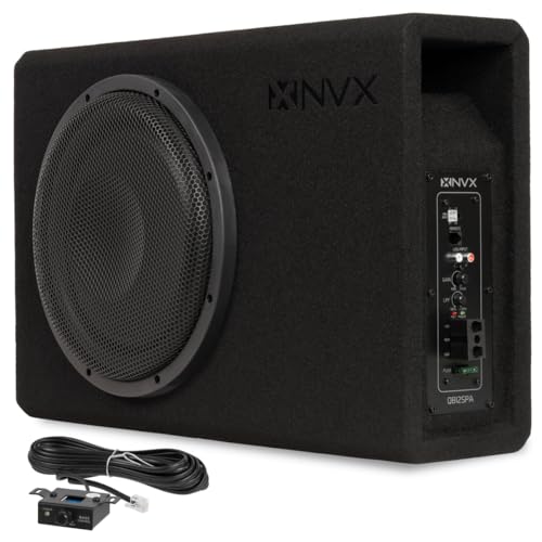 NVX 12" 1200W (350W RMS) Shallow Slot Ported Powered Subwoofer Enclosure | Built-in Amplifier, Metal Grille, Remote Bass Knob, Easy to Install in Cars & Trucks - size: Single 12"