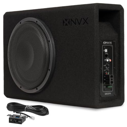 NVX 12" 1200W (350W RMS) Shallow Slot Ported Powered Subwoofer Enclosure | Built-in Amplifier, Metal Grille, Remote Bass Knob, Easy to Install in Cars & Trucks - size: Single 12"