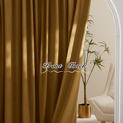 Pony Dance Golden Brown Velvet Curtains 84 inches Long with Rod Pocket Back Tab Top - Thick Havy Plush Velvet Drapes for Dining Room/Kitchen/Country House, 52Wx 84L, 2 PCs - color: Golden Brown, size: 52"W x 84"L (Pack of 2)