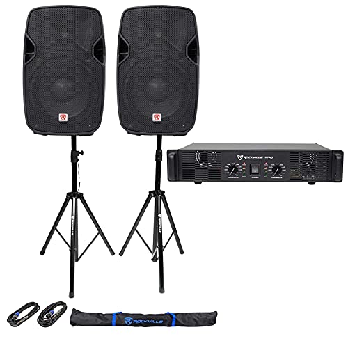 Rockville SPGN104 10" Passive DJ PA Speaker Pair Bundle with RPA5 Amplifier