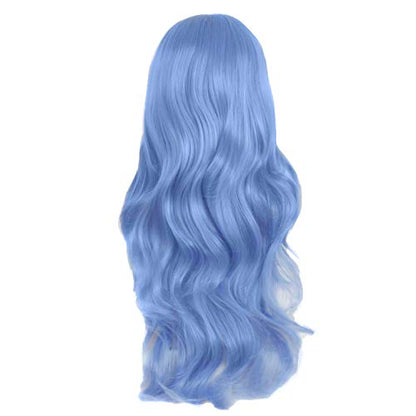 MapofBeauty 24 Inch Long Wavy Side Bangs Party Anime Cosplay Wig,Periwinkle | 60 cm Synthetic Fiber Wig, Women, Charming - color: Periwinkle Pink