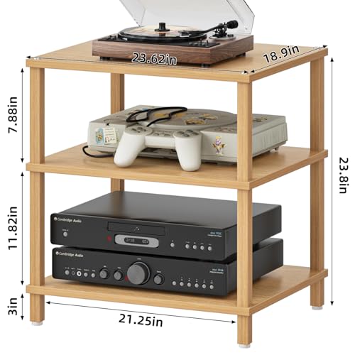 LELELINKY 3-Tier AV Media Player Stand, Natural Stereo Cabinet, Modern Audio Shelf, Wooden TV Stand,Game Console Shelf, Multifunctional Entertainment Center, Suitable for Home, Conference Room - color: Natural, size: 3 Tier
