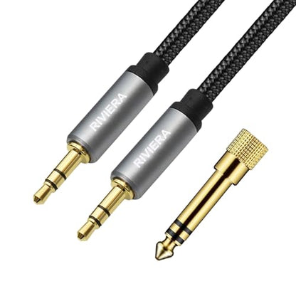 RIVIERA 10FT/3.0M Audio Cable 3.5mm 1/8" TRS to 3.5mm 1/8" TRS Braided Sheild Pure Copper Wire and 24K Gold Plated Low Noise Cable with Braided Nylon Jacket for Digital Players & Musical Instruments - color: Dual 1/8 TRS Black, size: 10FT/3.0M