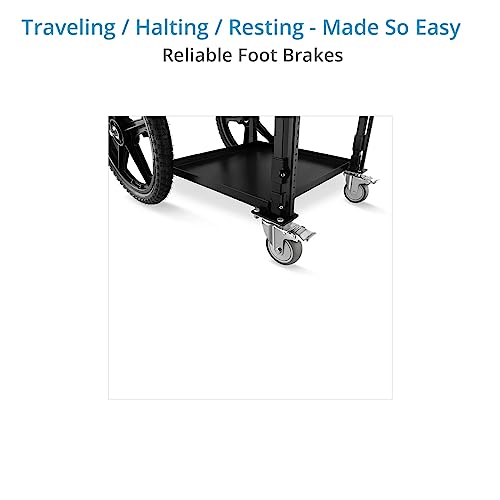 PROAIM Soundchief OG Sound Cart, 14U Rack Mount, 120kg/265lb, Collapsible | Aluminum build with 3 trays; adjustable middle shelf; 20 inch pneumatic rear wheels; 3 inch swivel front wheels; cable hooks