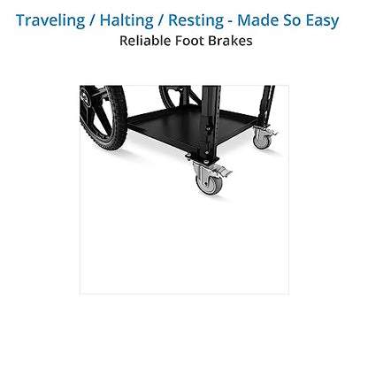 PROAIM Soundchief OG Sound Cart, 14U Rack Mount, 120kg/265lb, Collapsible | Aluminum build with 3 trays; adjustable middle shelf; 20 inch pneumatic rear wheels; 3 inch swivel front wheels; cable hooks
