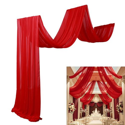 DUOBAO Ceiling Drapes 20ft Red Wedding Backdrops 4 Panels Sheer Curtains | Chiffon Fabric, 5x20ft Each Panel, for Reception Ceremony Arch, Party & Photo Backdrop, Bridal Shower Wedding Event Supplies - color: Red, size: 60"W x 240"L (Pack of 4)