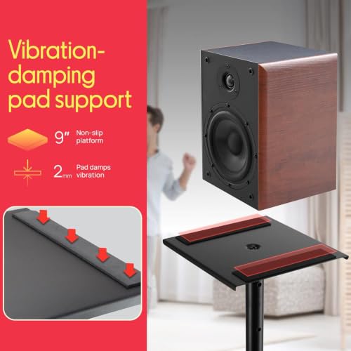 Pyle Speaker Stand Pair of Sound - Play 1 and 3 Holder, Telescoping Height Adjustable from 26” - 52” Inch, High Heavy Duty Three-point Triangle Base w/ Floor Spikes and 9” Square Platform, Black