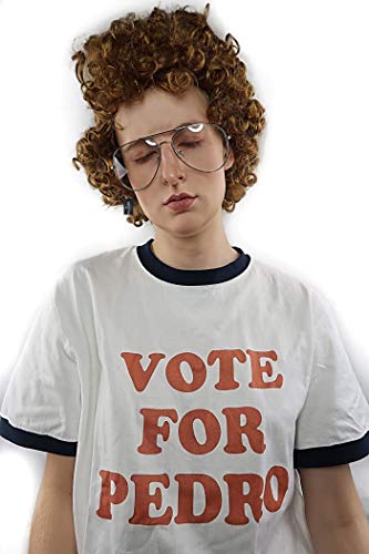 ALLAURA Compatible with Napoleon Dynamite Wig – Pedro Costume Set with Glasses & Brown Afro Nerd Hair for Adults – Funny 80s Halloween Outfit, Retro Cosplay, Movie-Inspired Party or Couples Costume - color: 12-Brown