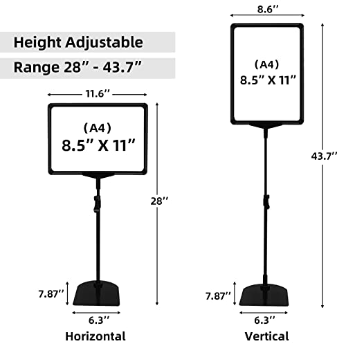 Sign Holder, Sign Stand with Adjustable Height Snap Open, Reusable Sign Holder 8.5x11 Inch, Vertical and Horizontal View Sign Holder Stand (Black, 4 Pack) - size: 8.5"x11"-4Pcs