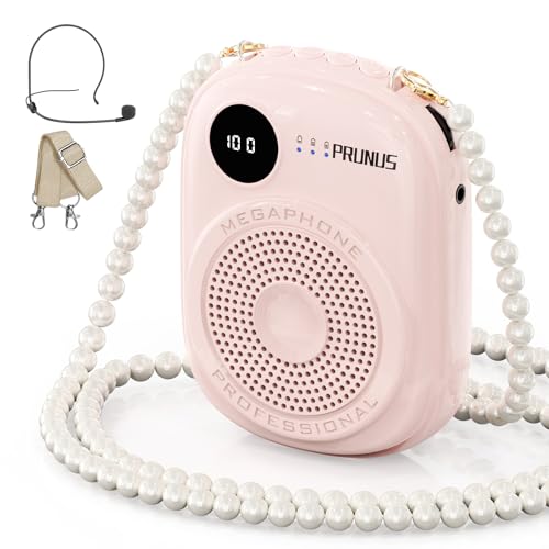 Voice Amplifier for Teacher,Portable Wired Voice Amplifier with Microphone Headset and Speaker,Rechargeable Mini Voice Amplifier for Classroom,Speech,Training,Tour Guide,Pearl Chain Design-Pink - color: Pink