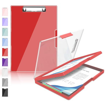Sooez Nursing Clipboard with Storage, Clear Top Clip Boards 8.5x11, Red | Heavy Duty Plastic, Dry Erase, High Capacity, Nurse Essentials, Dental Assistant, Teacher & College School Office Supplies - color: Red