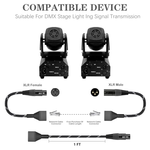 3 Pin XLR to RJ45 Adapter 1 Pair, XLR Male/Female to RJ45 Extension Cable, CAT5 Ethernet to DMX512 Cable for DMX Controller, Stage Lighting, Mixer, 1Ft