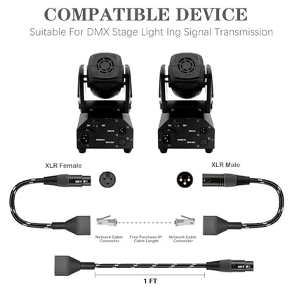 3 Pin XLR to RJ45 Adapter 1 Pair, XLR Male/Female to RJ45 Extension Cable, CAT5 Ethernet to DMX512 Cable for DMX Controller, Stage Lighting, Mixer, 1Ft