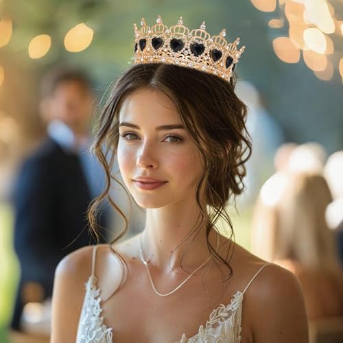 Queen Crown Rhinestone Wedding Crowns and Tiaras for Women Costume Party Hair Accessories Princess Birthday Crown Crystal Bridal Crowns - color: Gold Black Crown