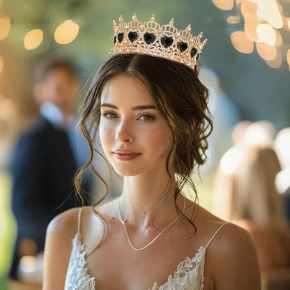 Queen Crown Rhinestone Wedding Crowns and Tiaras for Women Costume Party Hair Accessories Princess Birthday Crown Crystal Bridal Crowns - color: Gold Black Crown