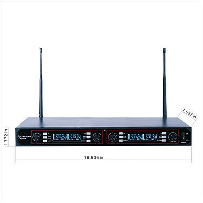 Sound Town 200-Channel Rack Mountable Professional Adjustable UHF Wireless Microphone System with Metal Receiver and 4 Handheld Mics (NESO-U4HH) - color: Matte Black