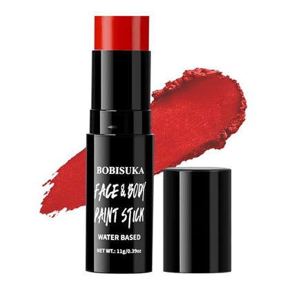 BOBISUKA Red Face Paint Stick, Highly Pigmented Full Coverage Washable Cream Face & Body Paint for Halloween Devil Clown Vampire Zombie Goth Cosplay SFX Makeup, Sports Eye Black Looks & Costume Party - color: Red