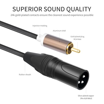 RCA to XLR HiFi Audio Cable 5 Feet, 2 RCA Male to 2 XLR Male, Black with Red/Black Tail, 4N OFC Wire and Gold-Plated Conductors for Amplifier, Mixer, Microphone - size: 5FT, style: 2 RCA Male to 2 XLR Male