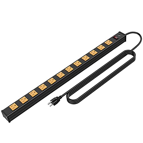 Oviitech 12 Outlets Heavy Duty Metal Socket Power Strip, 6-Foot Long Extension Cord with Circuit Breaker. Mounting Brackets Included,Workshop/Industrial use, ETL Certified，Yellow - size: 12 AC