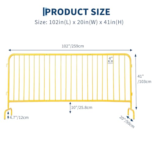 Garvee Interlocking Steel Barricade, 8.5 Ft. Heavy Duty Galvanized Metal Barricade, Interlocking Steel Road Barriers with with Bridge Feet Base, for Crowd Control Event Fencing Indoor/Outdoor, Yellow | Heavy Duty Galvanized Metal Barricade with with Bridg