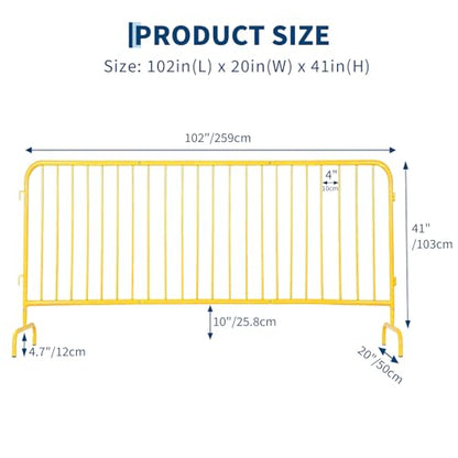 Garvee Interlocking Steel Barricade, 8.5 Ft. Heavy Duty Galvanized Metal Barricade, Interlocking Steel Road Barriers with with Bridge Feet Base, for Crowd Control Event Fencing Indoor/Outdoor, Yellow | Heavy Duty Galvanized Metal Barricade with with Bridg