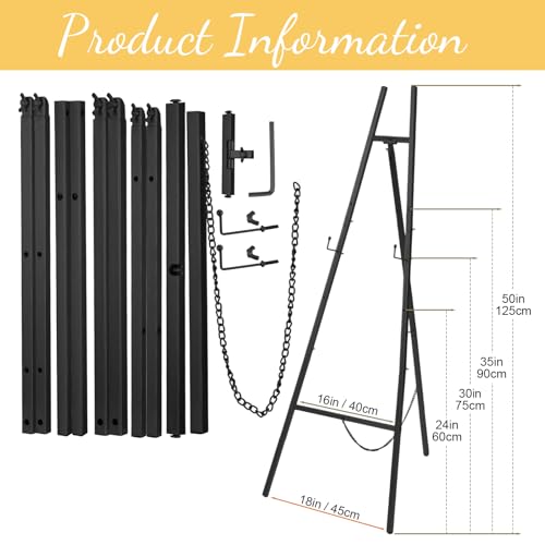 Black Croblissful 50" Easel Stand for Wedding Sign Adjustable, Metal | 3 Tier Height, Display Easel with Chain, Heavy Duty Floor Tripod, Welcome Wedding Baby Shower Sign, Painting Canvas Poster - color: Black