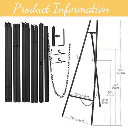 Black Croblissful 50" Easel Stand for Wedding Sign Adjustable, Metal | 3 Tier Height, Display Easel with Chain, Heavy Duty Floor Tripod, Welcome Wedding Baby Shower Sign, Painting Canvas Poster - color: Black