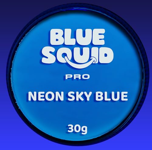 Blue Squid Face Paint Water Based Single Cake Professional Face Paint & Body Paint - Water Activated, Kids Adults Face Painting for Costume, Halloween Makeup, Cosplay - Neon Sky Blue Face Paint 30g - color: Neon Sky Blue