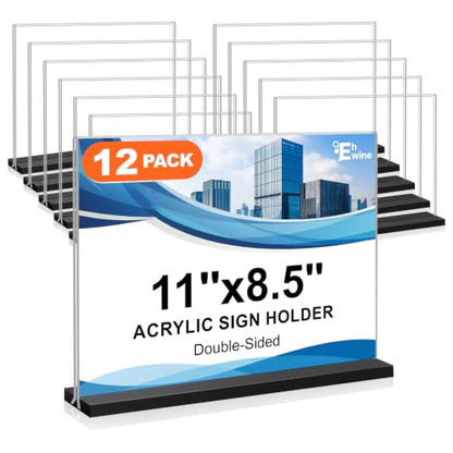 EHWINE 12 Pack Acrylic Sign Holder 8.5 x 11 Horizontal, Double-Sided Stand up Table Top Sign Holders, Clear Acrylic Picture Frame Menu Flyer Paper Holder Display Stand for Office Business Store Wedding Party(Black Base) - size: Horizontal 12 Pack 11x8.5 I