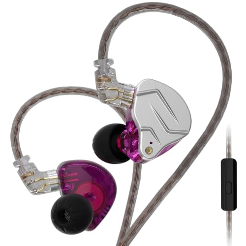 KZ ZSN Pro Dynamic Hybrid Dual Driver in Ear Earphones Detachable Tangle-Free Cable Musicians in-Ear Earbuds Headphones (Purple with Microphone) | HiFi Musician Monitor, Detachable 2-Pin Cable, Noise-Isolating, 10mm DD+BA, HD Call Mic, Smartphone Compatib