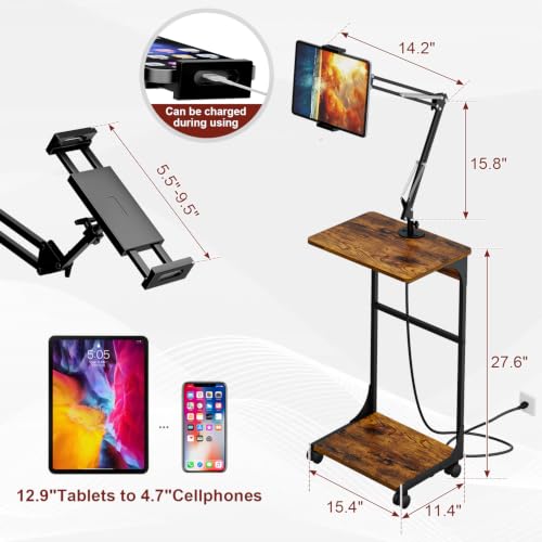 Cidaziya Floor Kindle Phone Tablet Stand with Side Table & Charging Station - size: 11.4"D x 15.4"W x 57.5"H