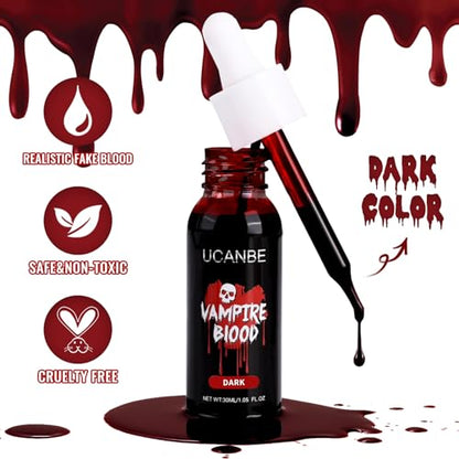 UCANBE Halloween Dripping Fake Blood Realistic Blood Drops Body Paint Washable Fake Blood Makeup Kit For Zombie Vampire Clown Monster Clothes Costume Cosplay SFX Special Effects Makeup 30ML(Dark) - color: Dark