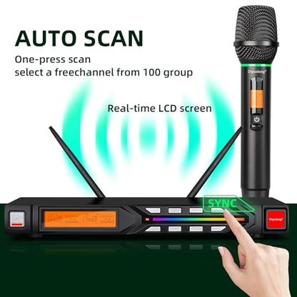 Depusheng R7 Wireless Microphone Set with Two Wireless Dynamic Handheld Microphones Receiving Range of 80 Meters Suitable for Karaoke Concert Stage