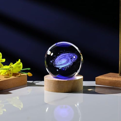 3D Galaxy Crystal Ball Night Light with Remote Upgraded 2.36 Inch Galaxy Planets Glass Ball Lamps with 16 Color LED Wooden Base for Birthday, Astronomy Space Universe Gifts for Boys Girls - style: Galaxy