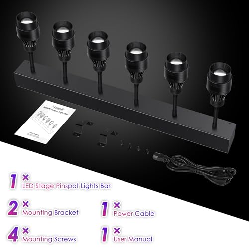 LED Pinspot Lights,160W 6PC RGBW 4IN1 LED Stage Pinspot Light Bar 15°~60° Manual Zoom Disco Ball Pin Spot Lights DMX Sound Activated Spotlight for Party Wedding Church Stage DJ Club Bar