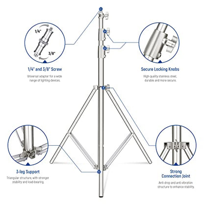 NEEWER 9.2ft/2.8m Stainless Steel Light Stand, Spring Cushioned Heavy Duty Photography Tripod Stand with 1/4” to 3/8” Universal Screw Adapter for Strobe,LED Video Light,Ring Light,Monolight, Softbox - style: ST-280SS
