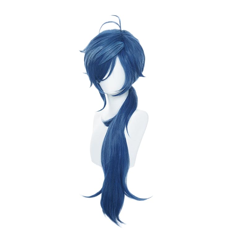 Dark Blue Wave Low Ponytail Cosplay Wig Heat Resistan Synthetic Fiber Hairs for Uniex Adult Halloween Christmas Cos Anime Party Replacement Wigs - color: Dark Blue Wave Low Ponytail