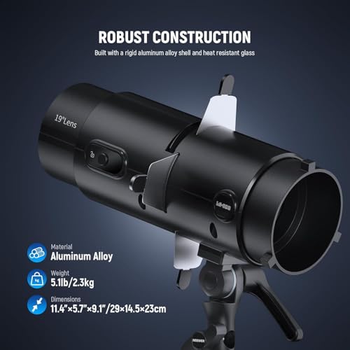 NEEWER LS-300 Spotlight Optical Snoot for 300W Bowens Mount LED Video Lights with 16x GOBO 19° Projection Lens 98% Light Transmittance Geometric Shaper for Creative Photography & Enhanced Illuminance - style: LS-300