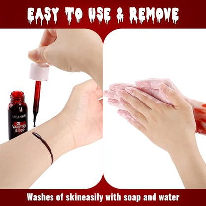 UCANBE Halloween Dripping Fake Blood Realistic Blood Drops Body Paint Washable Fake Blood Makeup Kit For Zombie Vampire Clown Monster Clothes Costume Cosplay SFX Special Effects Makeup 30ML(Dark) - color: Dark