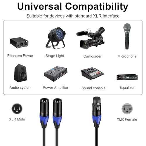 Poyiccot XLR Splitter 1 Female to 2 Male Microphone Cable, 3 Pin XLR Y Splitter Cable, Combiner Y Cord Balanced Microphone Audio Adapter for Stero Mic, Mixer, Audio Track (11.8 inches) - style: 1 Female to 2 Male