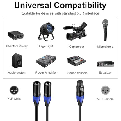 Poyiccot XLR Splitter 1 Female to 2 Male Microphone Cable, 3 Pin XLR Y Splitter Cable, Combiner Y Cord Balanced Microphone Audio Adapter for Stero Mic, Mixer, Audio Track (11.8 inches) - style: 1 Female to 2 Male